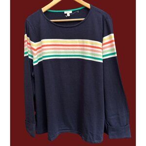 NWOT Talbots Navy Rainbow Stripe Long Sleeve Sweater Classic Casual Preppy
